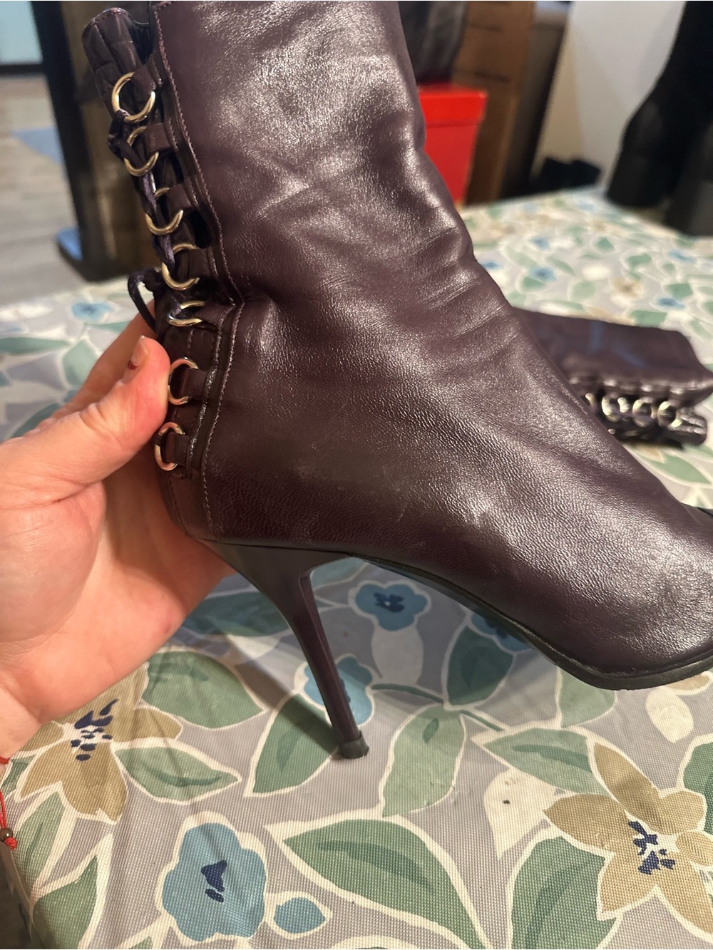 Pointed Toe Stiletto Ankle Boots in Plum - Picture 10 of 10